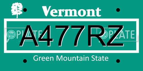 A477RZ Vermont License Plate