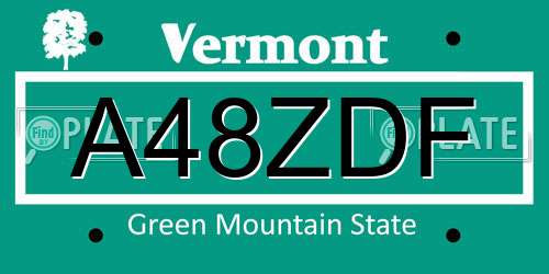 A48ZDF Vermont License Plate