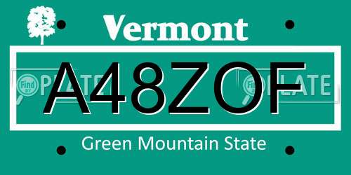 A48ZOF Vermont License Plate