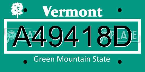 A49418D Vermont License Plate