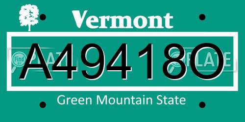 A49418O Vermont License Plate