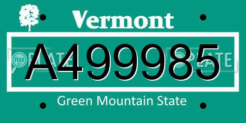 A499985 Vermont License Plate