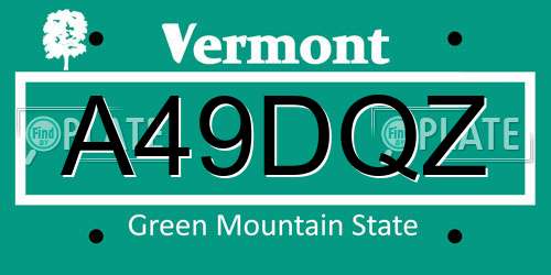 A49DQZ Vermont License Plate