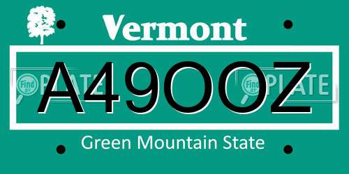 A49OOZ Vermont License Plate