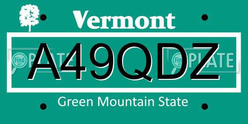 A49QDZ Vermont License Plate