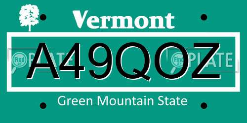 A49QOZ Vermont License Plate