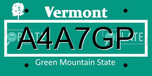 A4A7GP Vermont License Plate