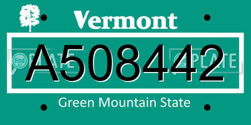 A508442 Vermont License Plate