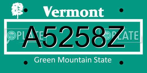 A5258Z Vermont License Plate