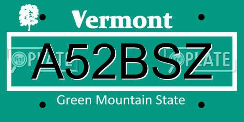 A52BSZ Vermont License Plate