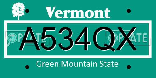 A534QX Vermont License Plate