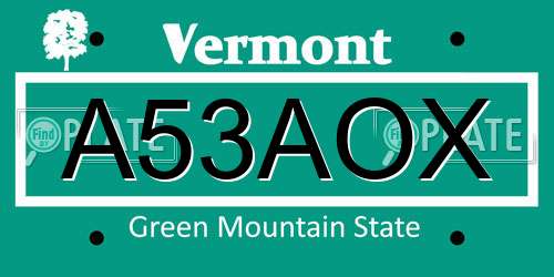 A53AOX Vermont License Plate