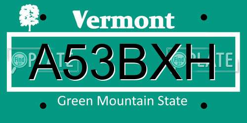 A53BXH Vermont License Plate