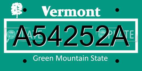 A54252A Vermont License Plate