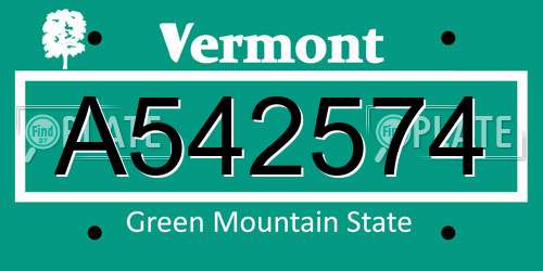 A542574 Vermont License Plate
