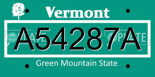 A54287A Vermont License Plate