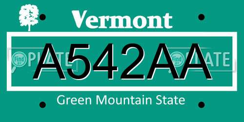 A542AA Vermont License Plate