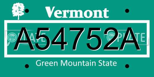 A54752A Vermont License Plate