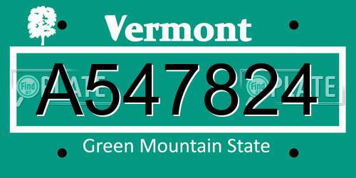 A547824 Vermont License Plate