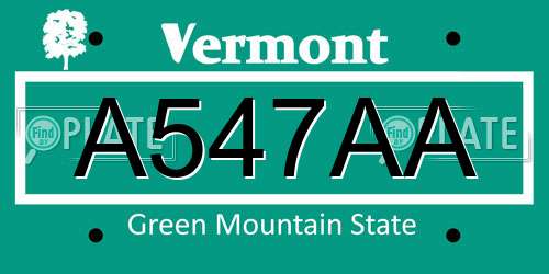 A547AA Vermont License Plate