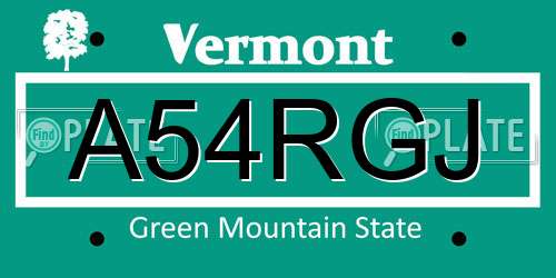 A54RGJ Vermont License Plate