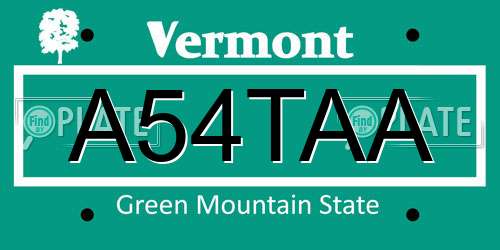 A54TAA Vermont License Plate