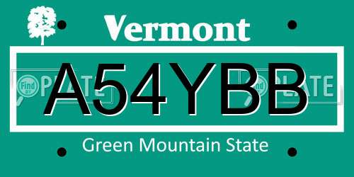 A54YBB Vermont License Plate
