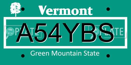 A54YBS Vermont License Plate