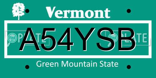 A54YSB Vermont License Plate