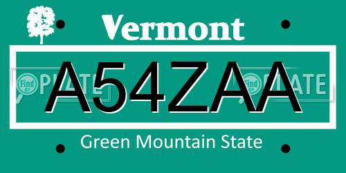 A54ZAA Vermont License Plate