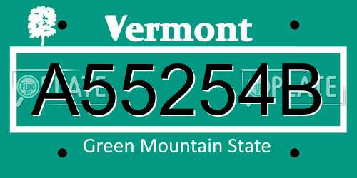 A55254B Vermont License Plate