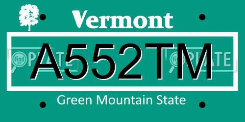 A552TM Vermont License Plate
