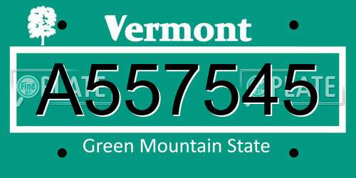 A557545 Vermont License Plate