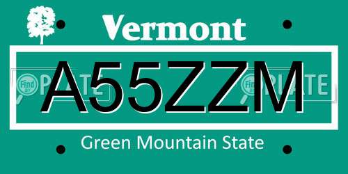 A55ZZM Vermont License Plate