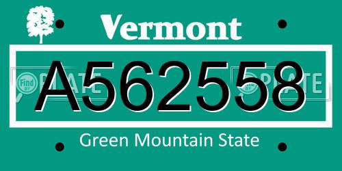 A562558 Vermont License Plate