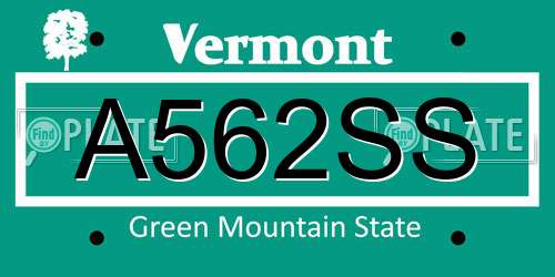 A562SS Vermont License Plate