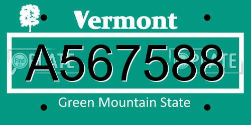 A567588 Vermont License Plate