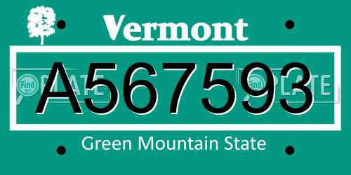 A567593 Vermont License Plate