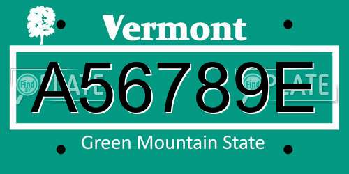 A56789E Vermont License Plate