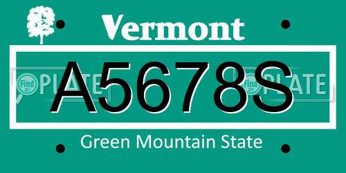 A5678S Vermont License Plate