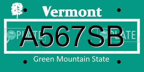A567SB Vermont License Plate