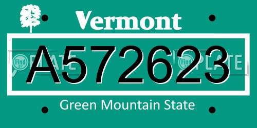A572623 Vermont License Plate