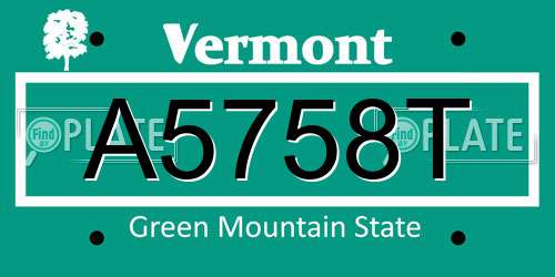 A5758T Vermont License Plate
