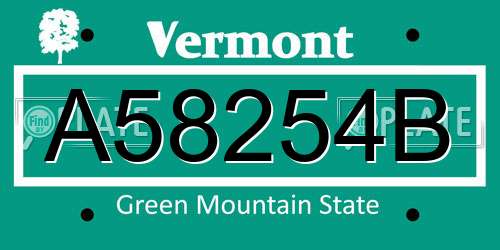 A58254B Vermont License Plate