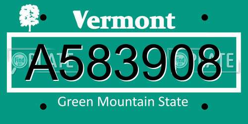 A583908 Vermont License Plate