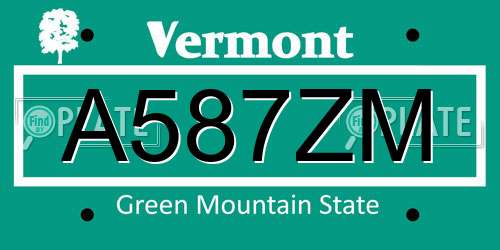 A587ZM Vermont License Plate