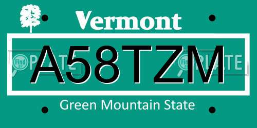A58TZM Vermont License Plate
