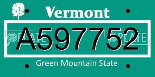 A597752 Vermont License Plate
