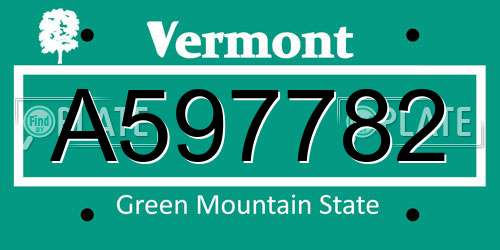 A597782 Vermont License Plate