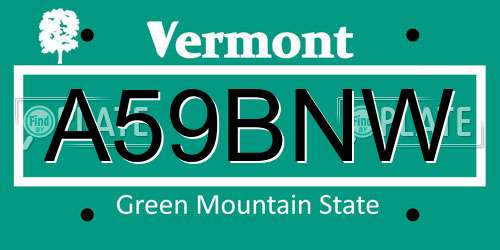 A59BNW Vermont License Plate